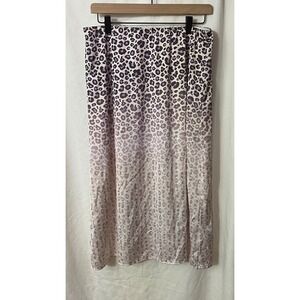 WD-NY Purple Ombre Leopard Print Satin Midi Skirt Large Elastic Waist Lined